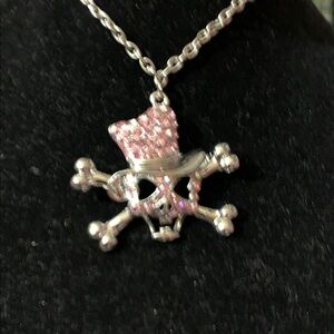 Pink Rhinestone Skull Pendant Necklace in time for Halloween